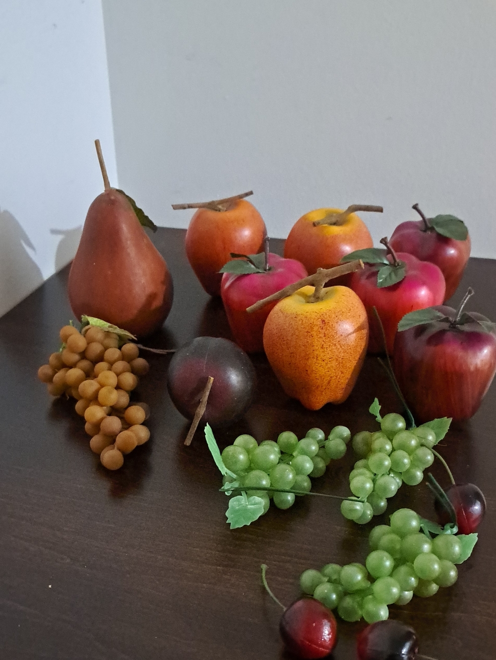 Assorted Faux Fruit Decorative Set - Apple, Pear, Cherry, Grapes, Plum